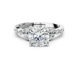 White gold Cushion Cut Diamond Solitaire Ring with Side Stones and Four-Prong Setting_62