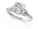 White gold Cushion Cut Diamond Solitaire Ring with Side Stones and Four-Prong Setting_63