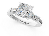 White gold Cushion Cut Diamond Solitaire Ring with Tapered Baguette Accents and Four-Prong Setting_77