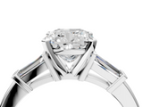 White gold Cushion Cut Diamond Solitaire Ring with Tapered Baguette Accents and Four-Prong Setting_80