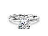 White gold Cushion Cut Diamond Solitaire Ring with Thin Band and Prong Setting_12