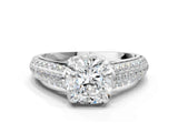 White gold Cushion Cut Diamond Solitaire Ring with Three-Row Pavé Band and Four-Prong Setting_45