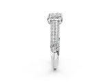 White gold Cushion Cut Diamond Solitaire Ring with Three-Row Pavé Band and Four-Prong Setting_47