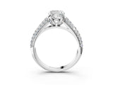 White gold Cushion Cut Diamond Solitaire Ring with Three-Row Pavé Band and Four-Prong Setting_48