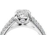 White gold Cushion Cut Diamond Solitaire Ring with Three-Row Pavé Band and Four-Prong Setting_49