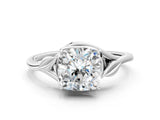 White gold Cushion Cut Diamond Solitaire Ring with Twist Band and Four-Prong Setting_76