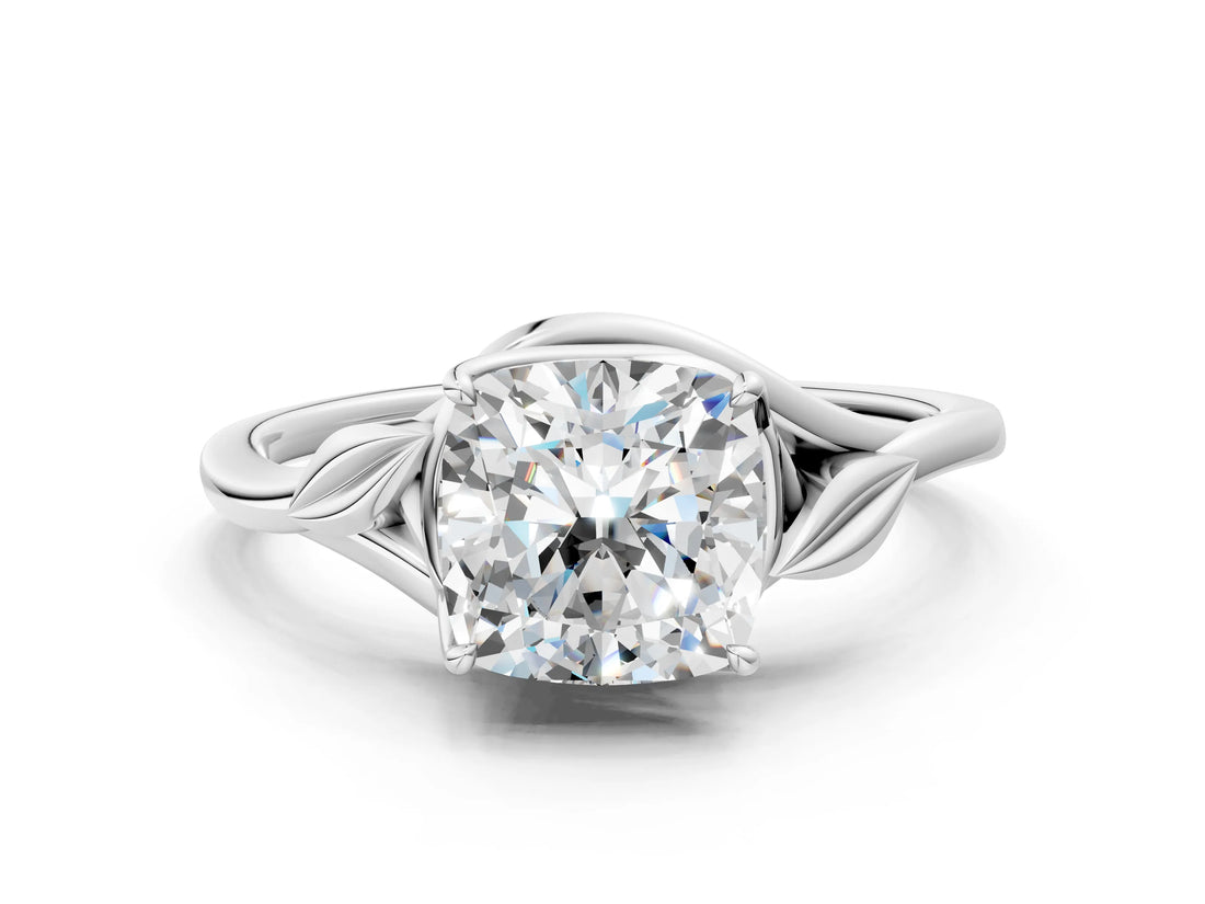 White gold Cushion Cut Diamond Solitaire Ring with Twist Band and Four-Prong Setting_78