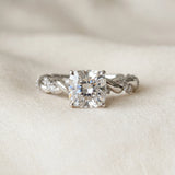 White gold Cushion Cut Diamond Solitaire Ring with Twisted Band and Pavé Accents_88