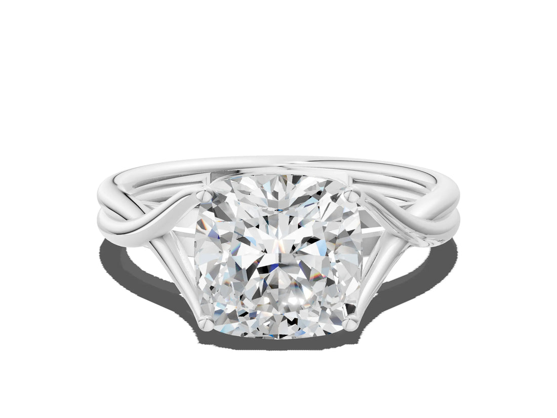 White gold Cushion Cut Diamond Solitaire Twist Band Prong Setting Ring_72