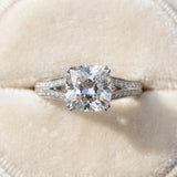 White gold Cushion Cut Diamond Split Shank Engagement Ring with Pavé Band_73