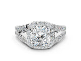 White gold Cushion Cut Diamond Split Shank Halo Ring with Four-Prong Setting_66