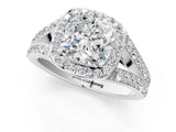 White gold Cushion Cut Diamond Split Shank Halo Ring with Four-Prong Setting_67