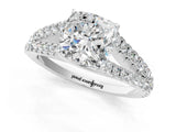 White gold Cushion Cut Diamond Split Shank Pavé Engagement Ring with Four-Prong Setting_77