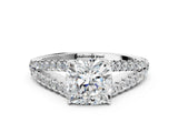 White gold Cushion Cut Diamond Split Shank Pavé Engagement Ring with Four-Prong Setting_78