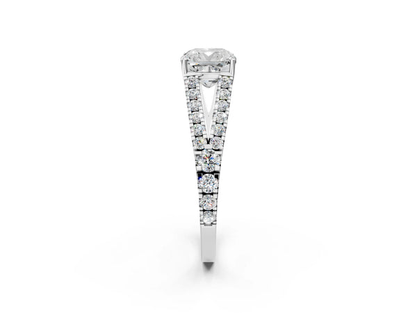 White Gold Cushion Cut Solitaire Engagement Ring Setting with Graduated Pave Split Shank