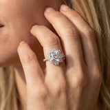 White gold Cushion Cut Diamond Sunburst Halo Engagement Ring with Pavé Band_167