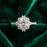 White gold Cushion Cut Diamond Sunburst Halo Engagement Ring with Pavé Band_168