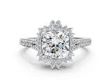 White gold Cushion Cut Diamond Sunburst Halo Engagement Ring with Pavé Band_69