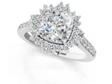 White gold Cushion Cut Diamond Sunburst Halo Engagement Ring with Pavé Band_70