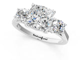 White gold Cushion Cut Diamond Three-Stone Engagement Ring with Prong Setting and Pavé Band_20
