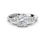 White gold Cushion Cut Diamond Three-Stone Ring with Pear Side Stones and Four-Prong Setting_111