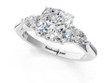 White gold Cushion Cut Diamond Three-Stone Ring with Pear Side Stones and Four-Prong Setting_112