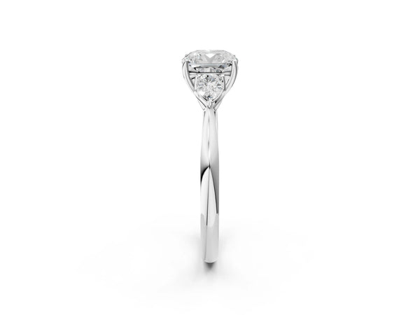 14K White Gold 2.02 Carat E VVS2 Cushion Diamond Three-Stone Ring with Pear  Side Stones and Prong Setting