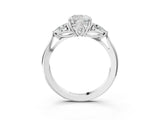 White gold Cushion Cut Diamond Three-Stone Ring with Pear Side Stones and Four-Prong Setting_114