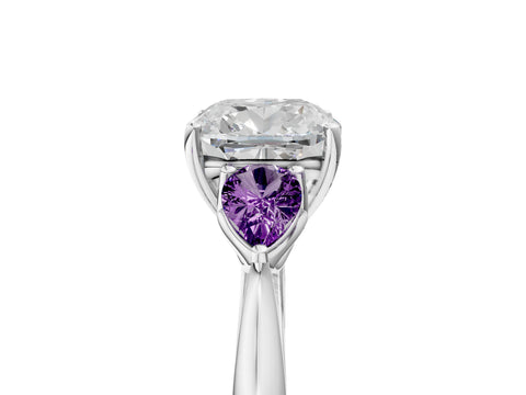 White gold Cushion Cut Diamond Three-Stone Ring with Pear with Amethyst side stone Side Stones and Prong Setting_29