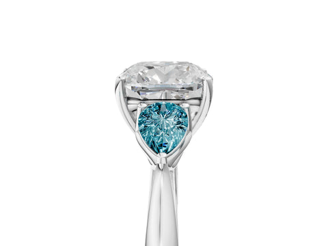 White gold Cushion Cut Diamond Three-Stone Ring with Pear with Blue Topaz side stone Side Stones and Prong Setting_41