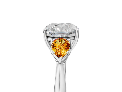 White gold Cushion Cut Diamond Three-Stone Ring with Pear with Citrine side stone Side Stones and Prong Setting_64