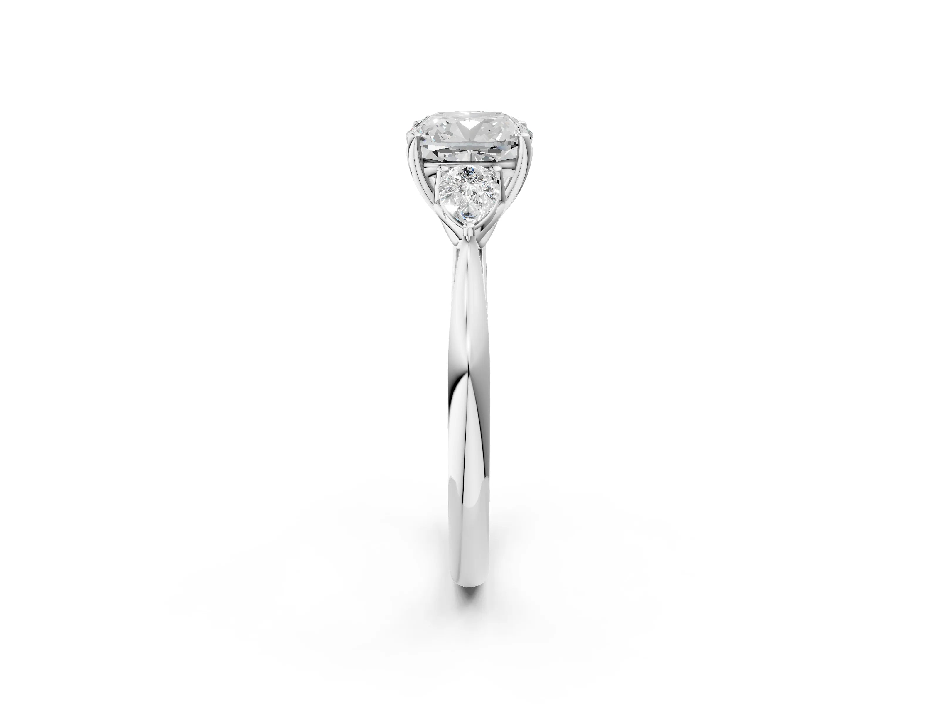 White gold Cushion Cut Diamond Three-Stone Ring with Pear with Moissanite side stone Side Stones and Prong Setting_38