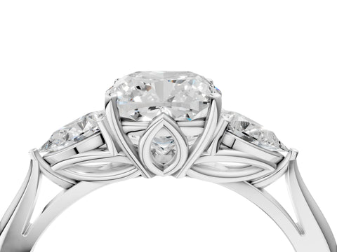 White gold Cushion Cut Diamond Three-Stone Ring with Pear with Moissanite side stone Side Stones and Prong Setting_40