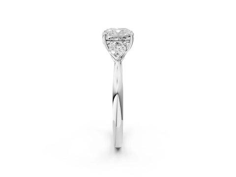 White gold Cushion Cut Diamond Three-Stone Ring with Pear with Moissanite side stone Side Stones and Prong Setting_62