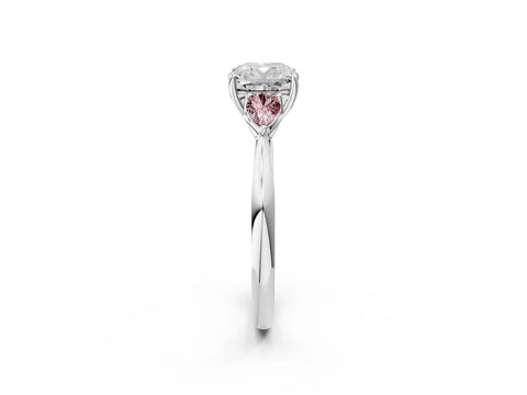 White gold Cushion Cut Diamond Three-Stone Ring with Pear with Morganite side stone Side Stones and Prong Setting_26