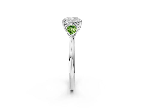 White gold Cushion Cut Diamond Three-Stone Ring with Pear with Peridot side stone Side Stones and Prong Setting_14
