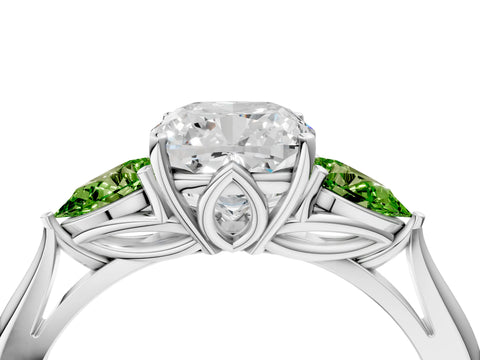 White gold Cushion Cut Diamond Three-Stone Ring with Pear with Peridot side stone Side Stones and Prong Setting_40
