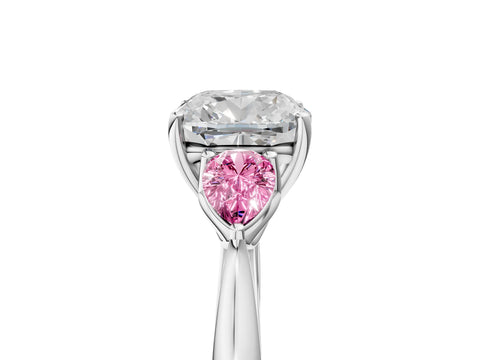 White gold Cushion Cut Diamond Three-Stone Ring with Pear with Pink Sapphire side stone Side Stones and Prong Setting_53