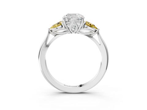 White gold Cushion Cut Diamond Three-Stone Ring with Pear with Yellow Sapphire side stone Side Stones and Prong Setting_39