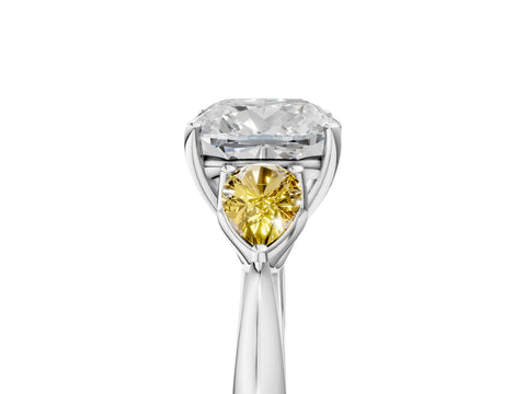 White gold Cushion Cut Diamond Three-Stone Ring with Pear with Yellow Sapphire side stone Side Stones and Prong Setting_41