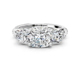 White gold Cushion Cut Diamond Three-Stone Ring with Prong Setting and Pavé Band_242