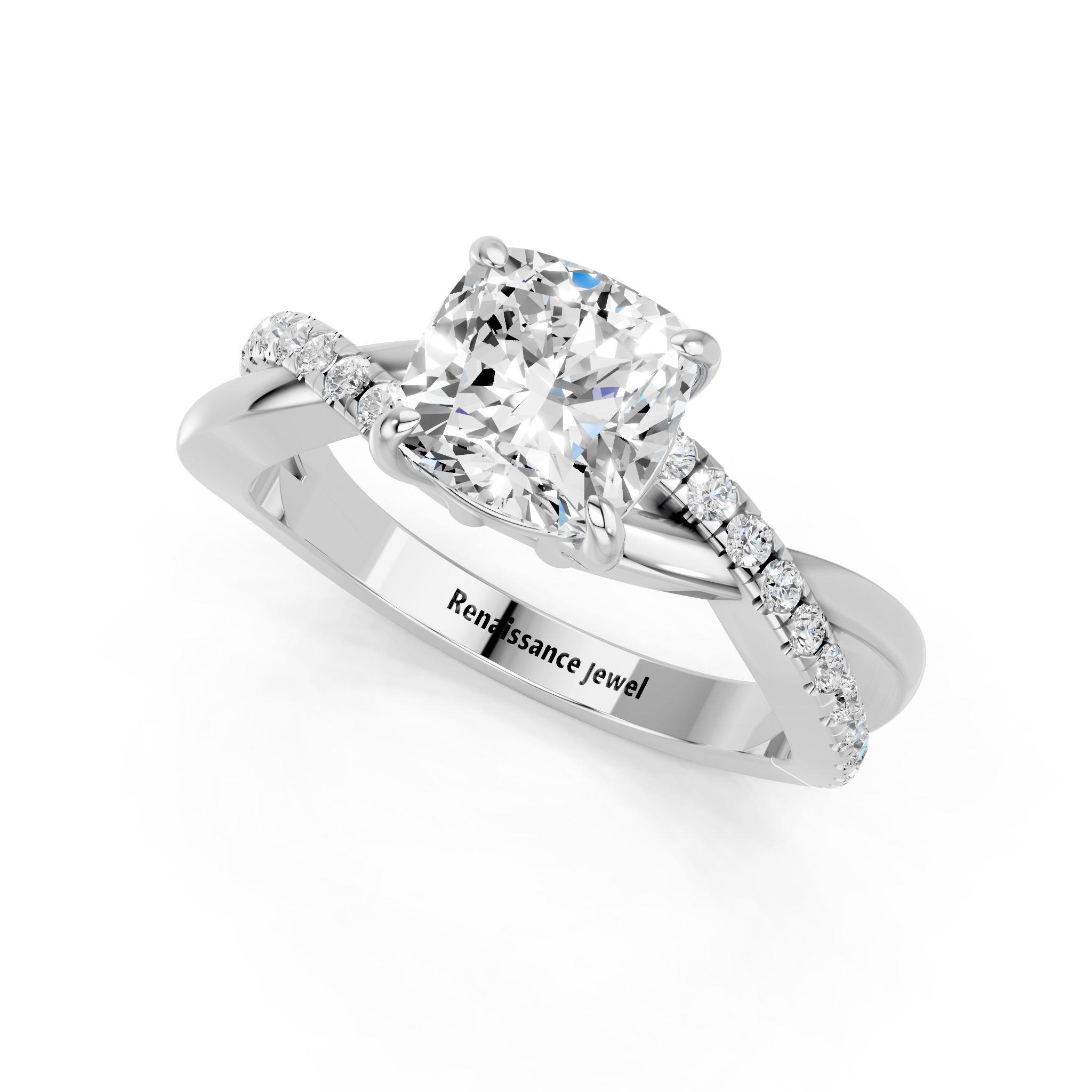 White gold Cushion Cut Diamond Twist Band Solitaire with Prong Setting_27