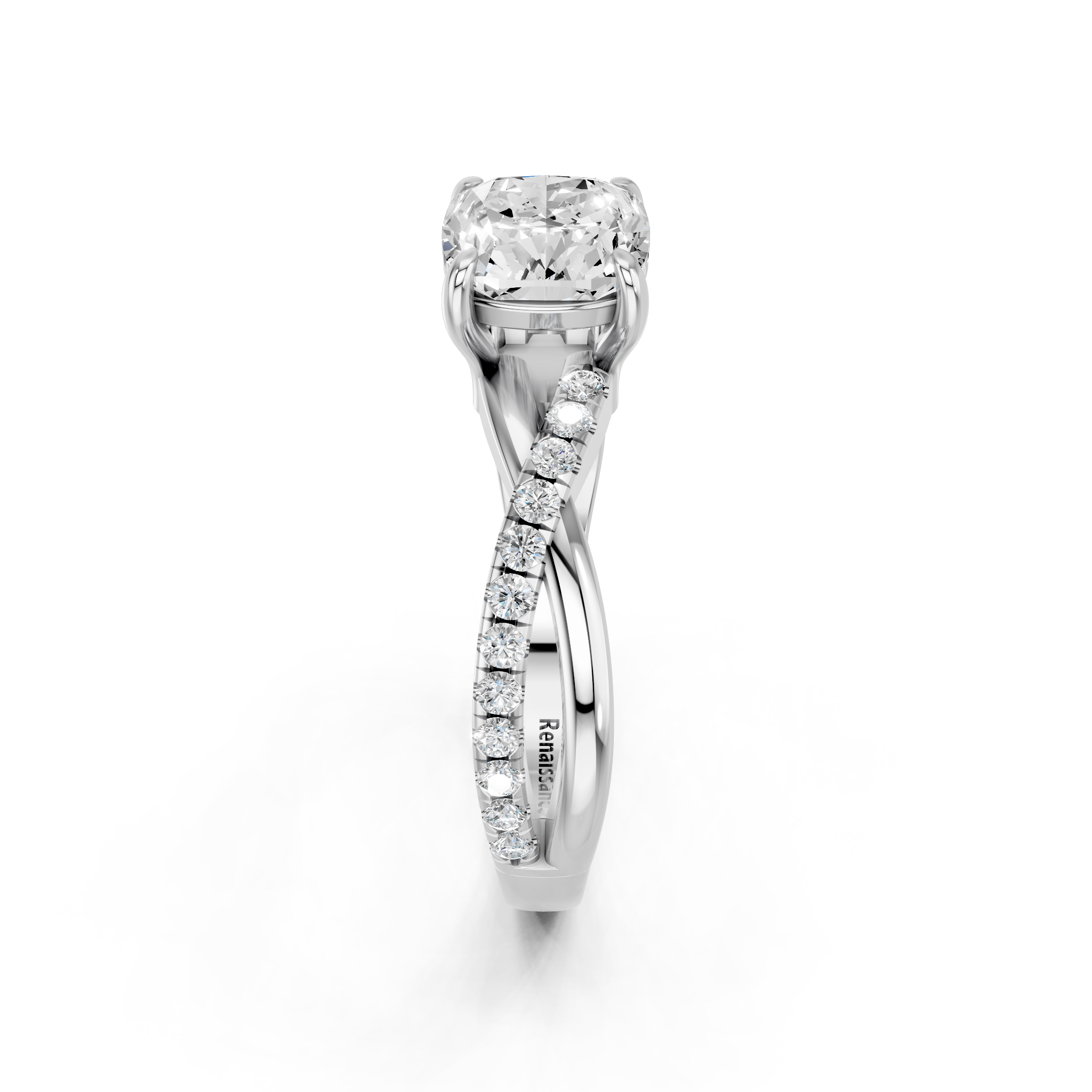 White gold Cushion Cut Diamond Twist Band Solitaire with Prong Setting_28