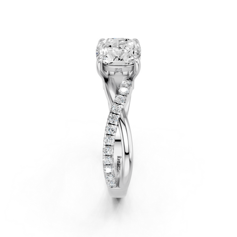 White gold Cushion Cut Diamond Twist Band Solitaire with Prong Setting_28