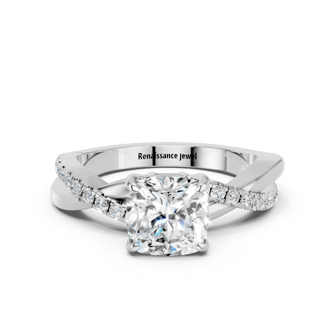 White gold Cushion Cut Diamond Twist Band Solitaire with Prong Setting_35