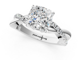 White gold Cushion Cut Diamond Twist Band Solitaire with Prong Setting_73