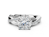 White gold Cushion Cut Diamond Twisted Band Engagement Ring with Prong Setting_39