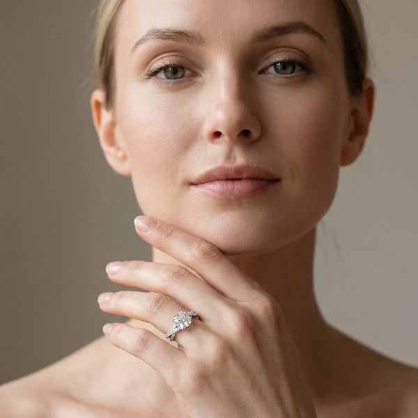 White gold Cushion Cut Diamond Twisted Band with Pavé Setting and Four-Prong Setting