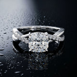 White gold Cushion Cut Diamond Twisted Band with Pavé Setting and Four-Prong Setting_15