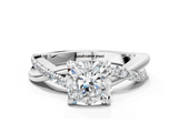 White gold Cushion Cut Diamond Twisted Band with Pavé Setting and Four-Prong Setting_55